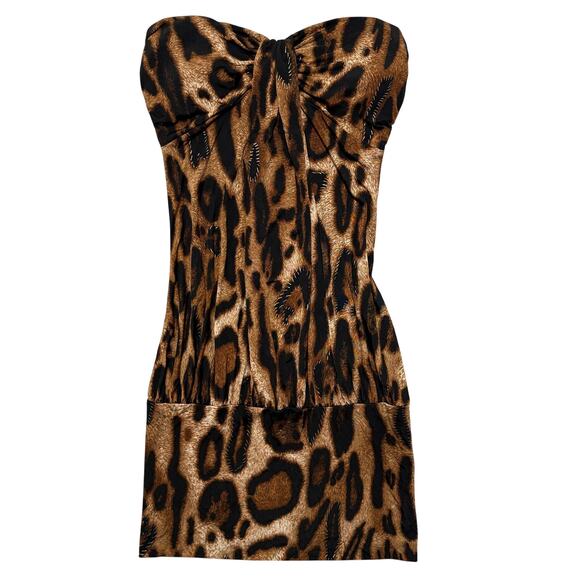 VTG 90's Y2K 00's Janice Cheetah Print Gold Stich Clubbing Mini Dress S - Picture 1 of 4